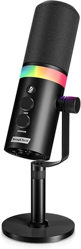 XLR/USB Dynamic Microphone with RGB Light, Headphone Jack, Mute Button, Volume Control, Desktop Stand, Metal Cardioid Mic for Podcasting, Live Streaming, Gaming, Recoding, Vocal Voice-Over in Kuwait