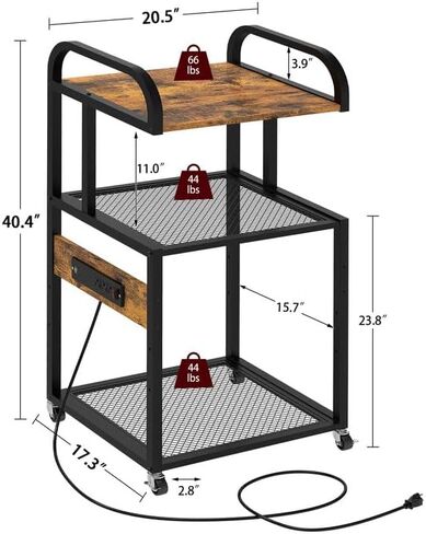 حامل طابعة WEENFON مع رف تخزين قابل للتعديل، طاولة طابعة 3 طبقات بعجلات، عربة دوارة مع منافذ طاقة ومنافذ USB، آلة التقطيع وحامل وحدة المعالجة المركزية للمكتب المنزلي، غرفة المعيشة، بني ريفي in Kuwait