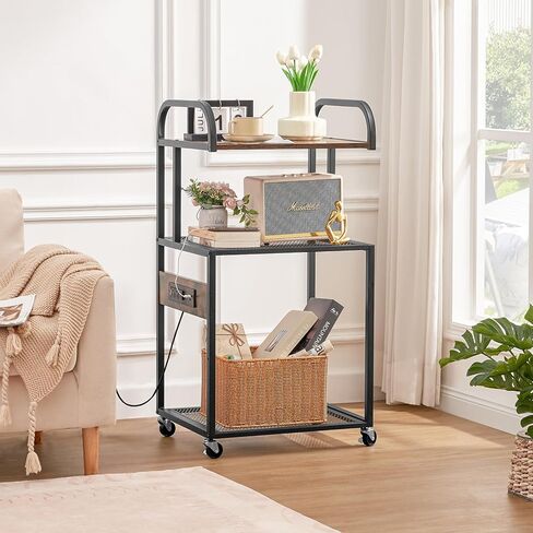 حامل طابعة WEENFON مع رف تخزين قابل للتعديل، طاولة طابعة 3 طبقات بعجلات، عربة دوارة مع منافذ طاقة ومنافذ USB، آلة التقطيع وحامل وحدة المعالجة المركزية للمكتب المنزلي، غرفة المعيشة، بني ريفي in Kuwait