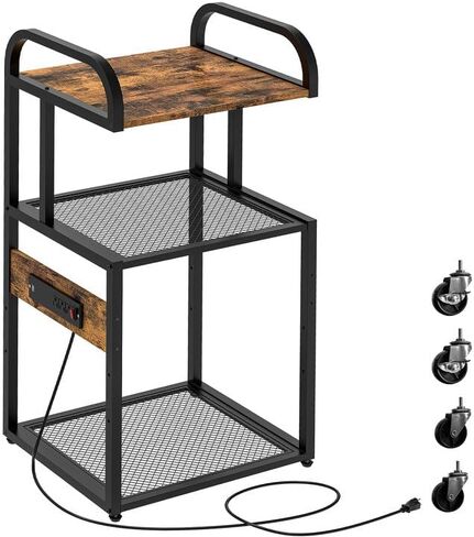 حامل طابعة WEENFON مع رف تخزين قابل للتعديل، طاولة طابعة 3 طبقات بعجلات، عربة دوارة مع منافذ طاقة ومنافذ USB، آلة التقطيع وحامل وحدة المعالجة المركزية للمكتب المنزلي، غرفة المعيشة، بني ريفي in Kuwait