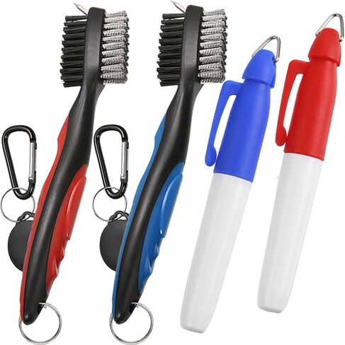 2PCS Golf Club Brush Groove Cleaner with 2 Ft Retractable Zip-line and Aluminum Carabiner Cleaning Tools in Kuwait