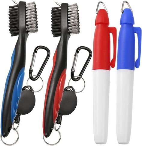 2PCS Golf Club Brush Groove Cleaner with 2 Ft Retractable Zip-line and Aluminum Carabiner Cleaning Tools in Kuwait
