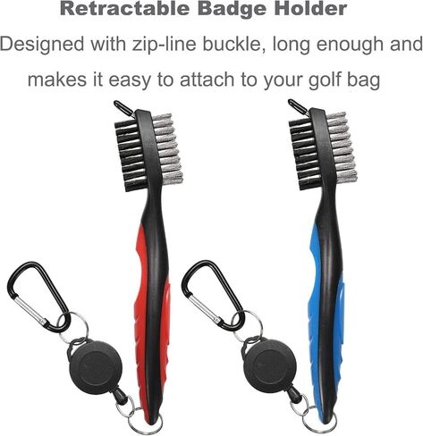 2PCS Golf Club Brush Groove Cleaner with 2 Ft Retractable Zip-line and Aluminum Carabiner Cleaning Tools in Kuwait