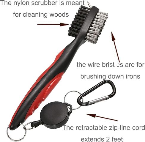 2PCS Golf Club Brush Groove Cleaner with 2 Ft Retractable Zip-line and Aluminum Carabiner Cleaning Tools in Kuwait