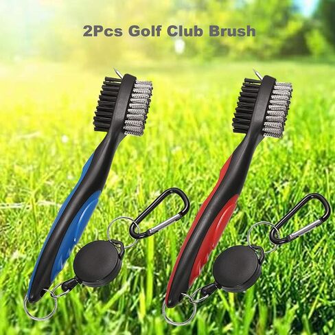 2PCS Golf Club Brush Groove Cleaner with 2 Ft Retractable Zip-line and Aluminum Carabiner Cleaning Tools in Kuwait