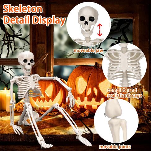 XIMISHOP 8 قطع ديكور هيكل عظمي معلق للهالوين، 40.64 سم كامل الجسم ديكور هيكل عظمي للهالوين مع مفاصل متحركة للهالوين مقبرة منزل مسكون ديكور داخلي وخارجي in Saudi Arabia