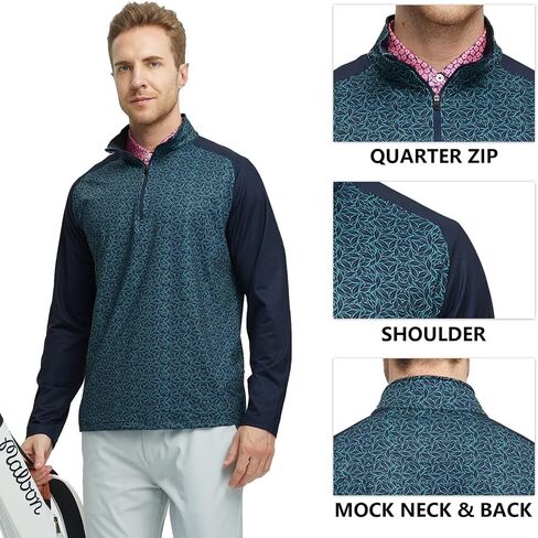 M MAELREG Quarter Zip Pullover Men Moisture Wicking Lightweight Sports Print Mock Neck Golf 1/4 Zip Pullover Mens Sweatshirt in Saudi Arabia
