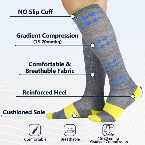 LIN PERFORMANCE Merino Wool Compression Socks for Women and Men 15-20mmHg Knee High Support Socks Thermal Warm Travel in Saudi Arabia