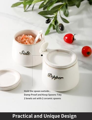 Salt and Pepper Bowls Set, 2pcs Ceramic Pepper Salt Container with Lid and Spoon for Countertop, Salt Cellar Dish with Lid for Sea Salt, Spice and Sugar, Pink in Saudi Arabia