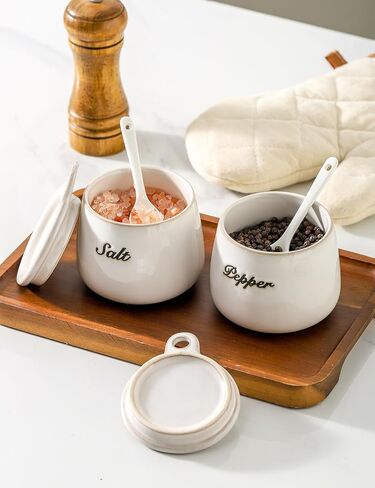 Salt and Pepper Bowls Set, 2pcs Ceramic Pepper Salt Container with Lid and Spoon for Countertop, Salt Cellar Dish with Lid for Sea Salt, Spice and Sugar, Pink in Saudi Arabia