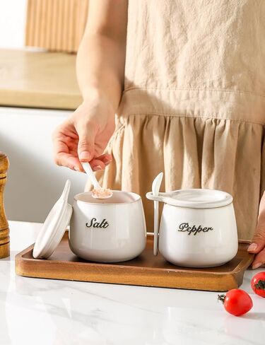 Salt and Pepper Bowls Set, 2pcs Ceramic Pepper Salt Container with Lid and Spoon for Countertop, Salt Cellar Dish with Lid for Sea Salt, Spice and Sugar, Pink in Saudi Arabia