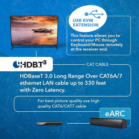 موسع OREI 8K KVM eARC HDMI Balun HDBaseT 3.0 UltraHD 4K @ 120 هرتز 4:4:4 عبر كابل CAT6/7 فردي مع USB، VRR، LAN، Dolby Vision، CEC، ARC ودعم IR، RS-232 حتى 330 قدم مخرج صوت - إثبات المفهوم in Saudi Arabia
