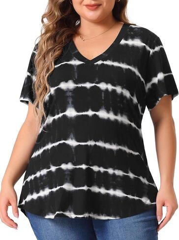 Agnes Orinda Women's Plus Size 2023 Tunics V Neck Short Sleeve Casual Tie Dye Summer Tops Tunic in Saudi Arabia