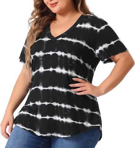 Agnes Orinda Women's Plus Size 2023 Tunics V Neck Short Sleeve Casual Tie Dye Summer Tops Tunic in Saudi Arabia