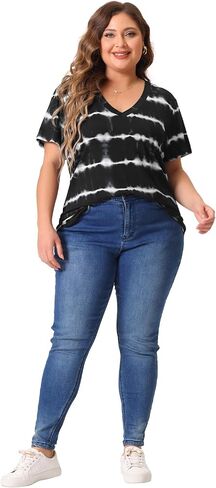 Agnes Orinda Women's Plus Size 2023 Tunics V Neck Short Sleeve Casual Tie Dye Summer Tops Tunic in Saudi Arabia