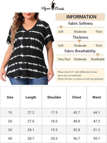 Agnes Orinda Women's Plus Size 2023 Tunics V Neck Short Sleeve Casual Tie Dye Summer Tops Tunic in Saudi Arabia