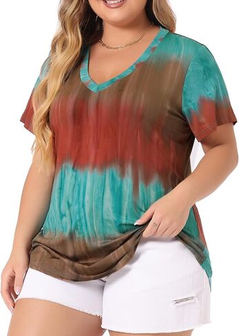 Agnes Orinda Women's Plus Size 2023 Tunics V Neck Short Sleeve Casual Tie Dye Summer Tops Tunic in Saudi Arabia