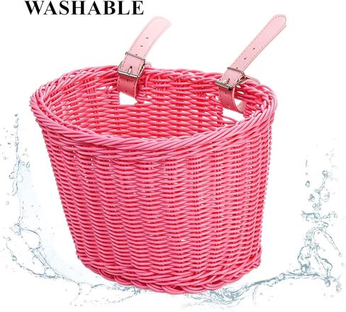 سلة دراجة وردية منسوجة يدويًا من يوباي للبنات، حامل على المقود، مقاومة للماء، أشرطة جلدية قابلة للتعديل، تطبيقات متعددة in Kuwait
