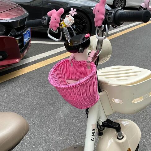 سلة دراجة وردية منسوجة يدويًا من يوباي للبنات، حامل على المقود، مقاومة للماء، أشرطة جلدية قابلة للتعديل، تطبيقات متعددة in Kuwait