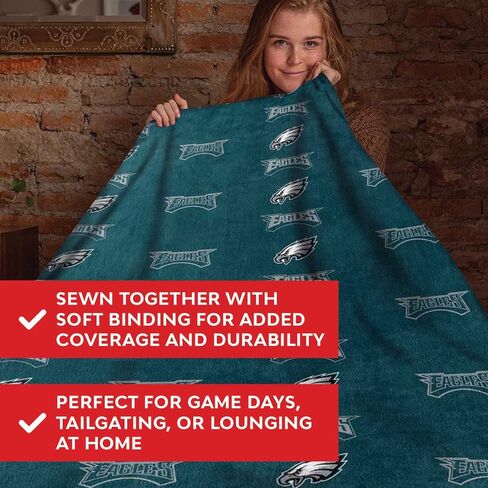 Northwest NFL Double Sided Blanket - 100% Soft Polyester - Double Sided - Embrace NFL Spirit and Stay Warm on Game Days (Philadelphia Eagles - Green) in Saudi Arabia