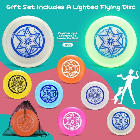 Ultimate Flying Disc 175g,Adult Sport Disc Set for Competitive and Pro Players,Includes 1 Glow in The Dark Ultimate Disc for Beach Pool Game, Camping and Backyard (6 Color Set) in Saudi Arabia