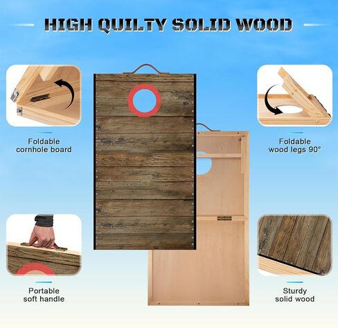 مجموعة ألواح كورنهول محمولة بطول 2 قدم × 1 قدم من الخشب الصلب مع 6 أكياس فول وحقيبة حمل لعبة كورنهول قابلة للطي للأطفال والكبار في الأماكن المغلقة أو الهواء الطلق ألعاب الرمي في الفناء الخلفي in Kuwait
