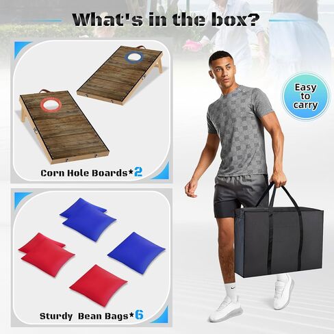 مجموعة ألواح كورنهول محمولة بطول 2 قدم × 1 قدم من الخشب الصلب مع 6 أكياس فول وحقيبة حمل لعبة كورنهول قابلة للطي للأطفال والكبار في الأماكن المغلقة أو الهواء الطلق ألعاب الرمي في الفناء الخلفي in Kuwait