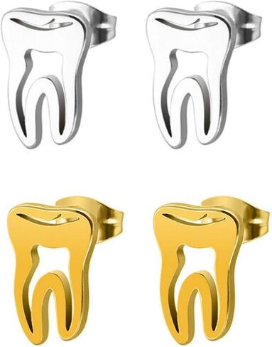 2 Pairs Cute Tooth Stud Earrings for Women Men Fashion Funny Tiny Crystal Tooth Earrings Set Jewelry for Gift Dental Student Dentist Dental Assistant Gift in Saudi Arabia