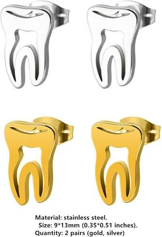 2 Pairs Cute Tooth Stud Earrings for Women Men Fashion Funny Tiny Crystal Tooth Earrings Set Jewelry for Gift Dental Student Dentist Dental Assistant Gift in Saudi Arabia
