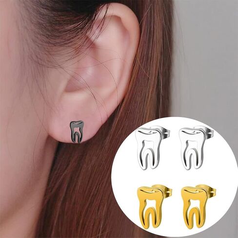 2 Pairs Cute Tooth Stud Earrings for Women Men Fashion Funny Tiny Crystal Tooth Earrings Set Jewelry for Gift Dental Student Dentist Dental Assistant Gift in Saudi Arabia