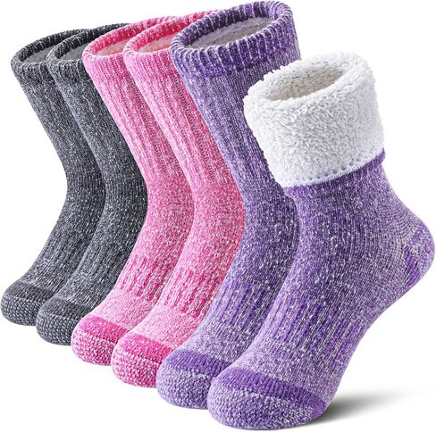 LINEMIN Kids Merino Wool Hiking Socks Boys Girls Winter Warm Thick Thermal Boot Thick Cushion Snowboarding Socks 3 Pairs in Saudi Arabia