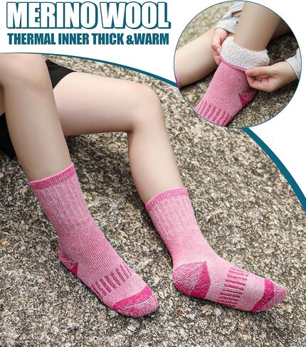 LINEMIN Kids Merino Wool Hiking Socks Boys Girls Winter Warm Thick Thermal Boot Thick Cushion Snowboarding Socks 3 Pairs in Saudi Arabia