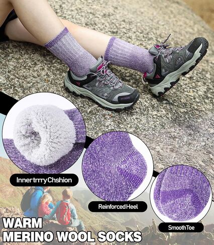 LINEMIN Kids Merino Wool Hiking Socks Boys Girls Winter Warm Thick Thermal Boot Thick Cushion Snowboarding Socks 3 Pairs in Saudi Arabia