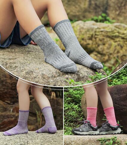 LINEMIN Kids Merino Wool Hiking Socks Boys Girls Winter Warm Thick Thermal Boot Thick Cushion Snowboarding Socks 3 Pairs in Saudi Arabia