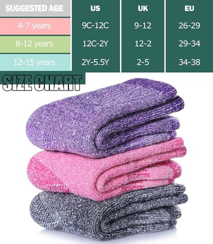 LINEMIN Kids Merino Wool Hiking Socks Boys Girls Winter Warm Thick Thermal Boot Thick Cushion Snowboarding Socks 3 Pairs in Saudi Arabia