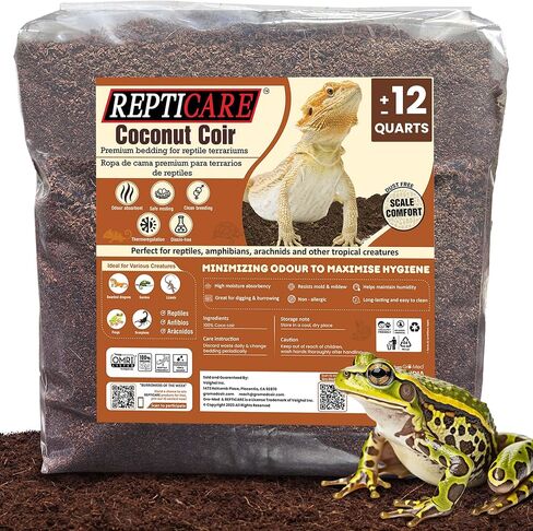 ReptiCare جوز الهند العضوي المضغوط كتلة 10 رطل - يمتد إلى 80 كوارت، فراش مثالي من ألياف جوز الهند لثعبان الكرة، والتنين الملتحي، والسحالي، والسلاحف، وسرطان البحر الناسك، ومرابي الحيوانات النشطة بيولوجيًا in Saudi Arabia