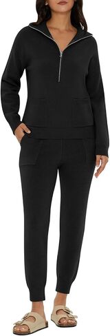 DEEP SELF Women's Sweater Sets Two Piece Outfits Long Sleeve Pullover Half Zip Jogger Pants Lounge Sets with Pockets in Saudi Arabia