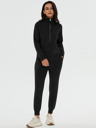 DEEP SELF Women's Sweater Sets Two Piece Outfits Long Sleeve Pullover Half Zip Jogger Pants Lounge Sets with Pockets in Saudi Arabia