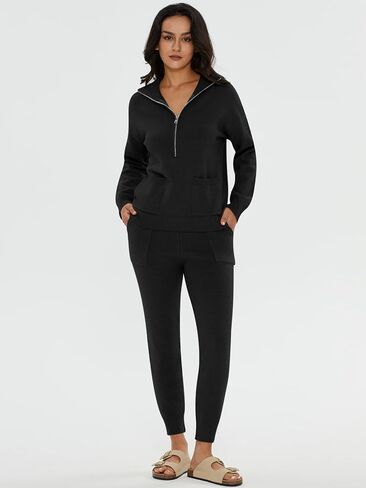DEEP SELF Women's Sweater Sets Two Piece Outfits Long Sleeve Pullover Half Zip Jogger Pants Lounge Sets with Pockets in Saudi Arabia