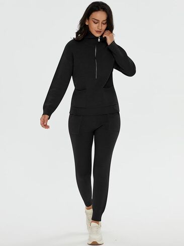 DEEP SELF Women's Sweater Sets Two Piece Outfits Long Sleeve Pullover Half Zip Jogger Pants Lounge Sets with Pockets in Saudi Arabia