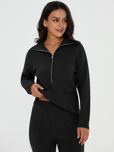 DEEP SELF Women's Sweater Sets Two Piece Outfits Long Sleeve Pullover Half Zip Jogger Pants Lounge Sets with Pockets in Saudi Arabia