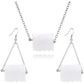 مجموعة قلادة على شكل لفة ورق المرحاض، مجموعة قلادة متدلية على شكل لفة ورق المرحاض، أقراط متدلية على شكل خطاف للنساء والفتيات هدية مجوهرات مضحكة للنوادي الليلية in Kuwait