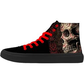 Skull Shoes for Men Fashion Sneaker High Top Skull Punk Rock Joker Print Shoes Black Shoes for Man Cool