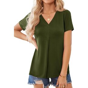 DittyandVibe Women Short Sleeve T Shirt Casual V Neck Tunic Solid Color Tee Tops