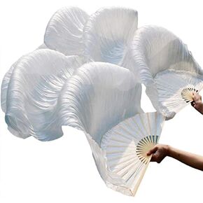 Women 1 Pair Real Silk 180*90cm Long Belly Dance Fan Veils Pure White