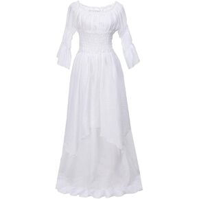 Womens Vintage Short Puff Sleeve Medieval Inspried Long Dress