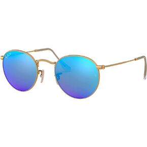 Ray-Ban RB3447 Unisex Round Metal Flash Gradient Sunglasses (Gold Frame/Blue Polarized Mirror Lens 112/4L, 50)