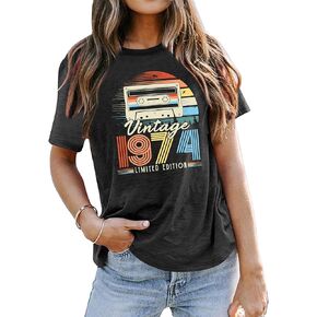 Vintage 1974 Shirts for Women 50th Birthday Gift Shirts Retro Birthday Tshirt Casual Short Sleeve Tee Tops
