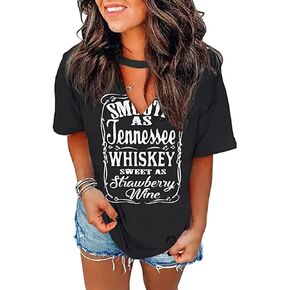 تي شيرت Tennessee Whisky للنساء بموسيقى الريف تي شيرت برقبة بفتحة رئيسية وأكمام قصيرة للحفلات الموسيقية