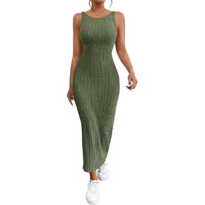SweatyRocks Women's Sleeveless Ribbed Knit Tank Dress Backless Bodycon Maxi Dresses